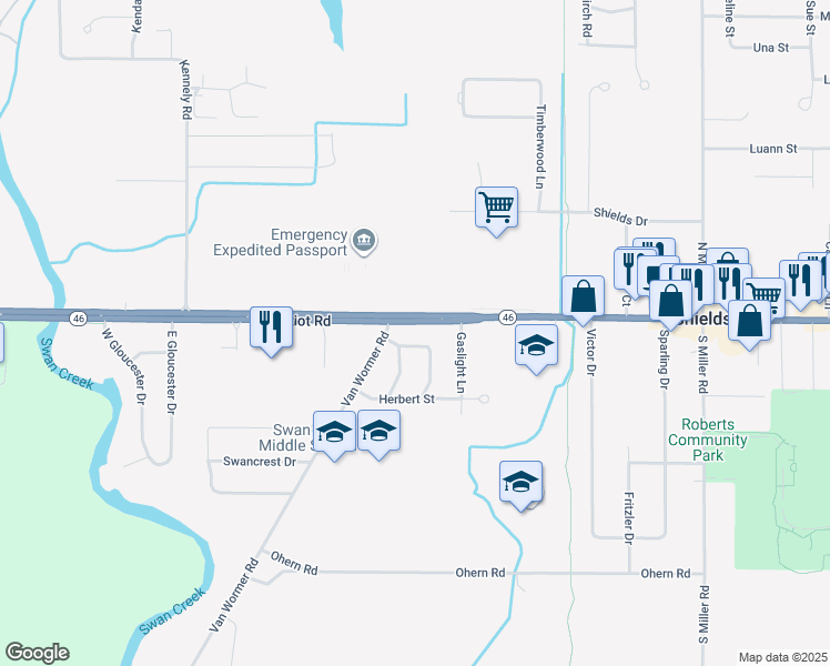map of restaurants, bars, coffee shops, grocery stores, and more near 8571 Gratiot Road in Saginaw