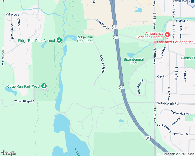 map of restaurants, bars, coffee shops, grocery stores, and more near 6100 South University Drive in West Bend