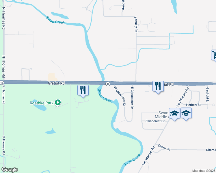 map of restaurants, bars, coffee shops, grocery stores, and more near 9221 Gratiot Road in Saginaw