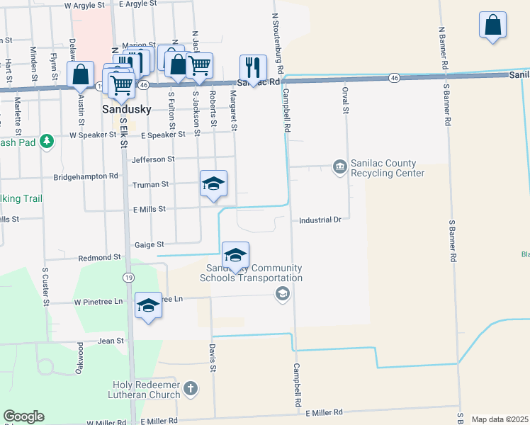 map of restaurants, bars, coffee shops, grocery stores, and more near 251 Margaret Street in Sandusky
