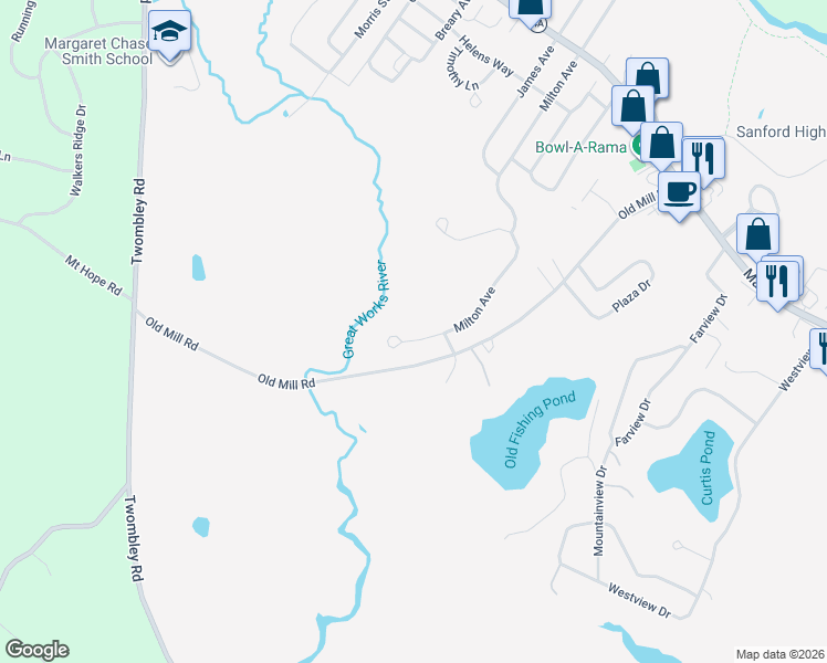 map of restaurants, bars, coffee shops, grocery stores, and more near 153 Milton Avenue in Sanford