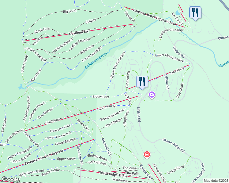 map of restaurants, bars, coffee shops, grocery stores, and more near 81 Moonshadow Drive in Windsor County