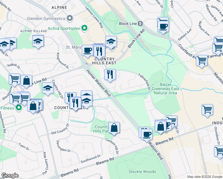 map of restaurants, bars, coffee shops, grocery stores, and more near in Kitchener