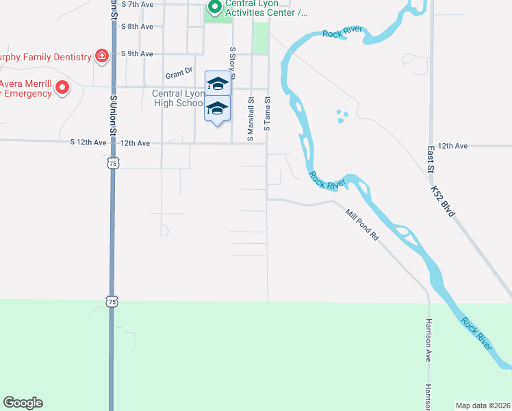 map of restaurants, bars, coffee shops, grocery stores, and more near 1404-1406 South Tama Street in Rock Rapids