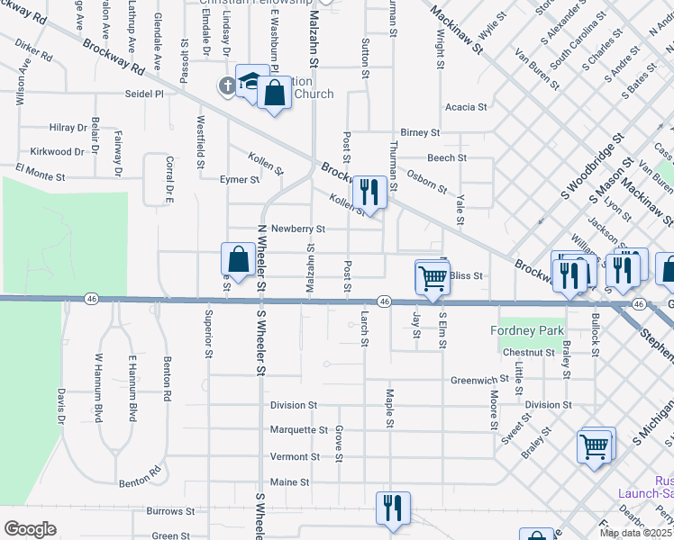 map of restaurants, bars, coffee shops, grocery stores, and more near 1812 Allegan Street in Saginaw