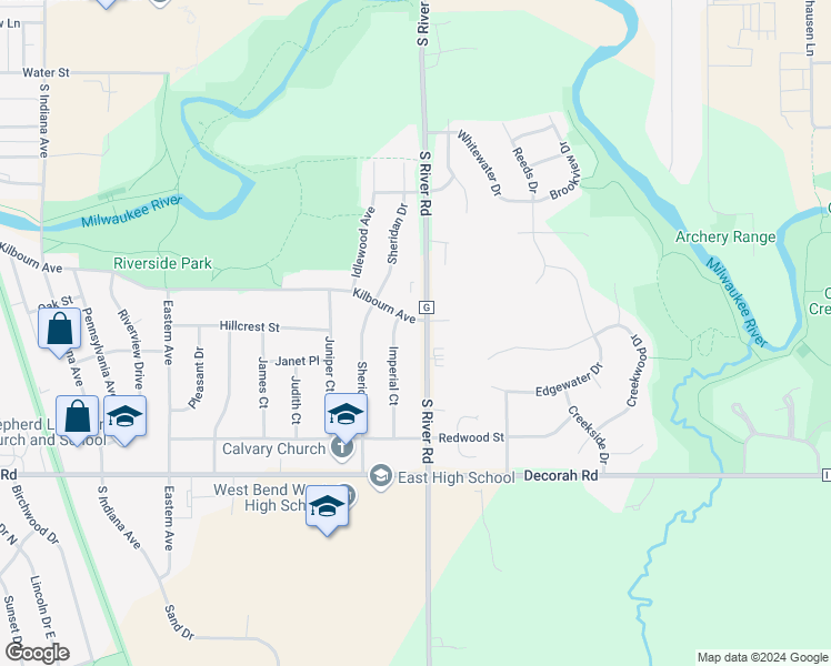 map of restaurants, bars, coffee shops, grocery stores, and more near in West Bend