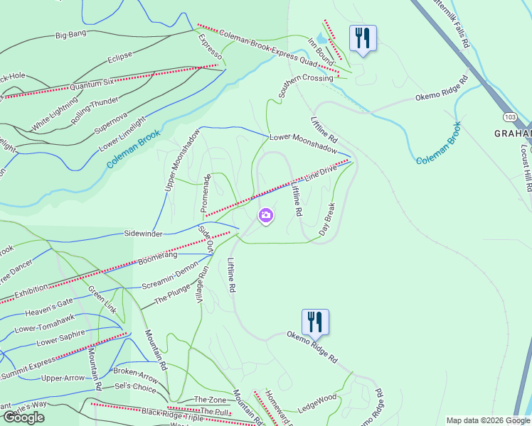 map of restaurants, bars, coffee shops, grocery stores, and more near 49 White Loop in Windsor County