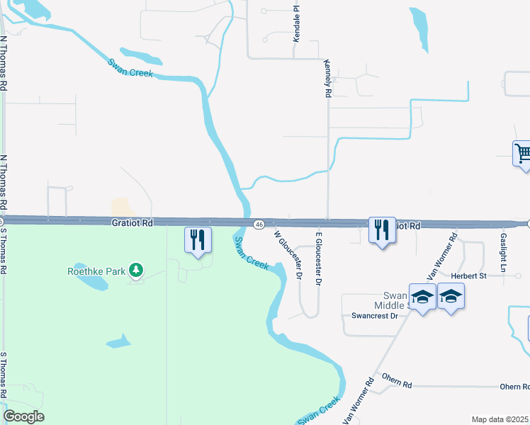 map of restaurants, bars, coffee shops, grocery stores, and more near 9221 Gratiot Road in Saginaw