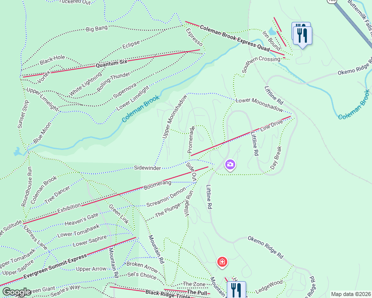 map of restaurants, bars, coffee shops, grocery stores, and more near 81 Moonshadow Drive in Windsor County
