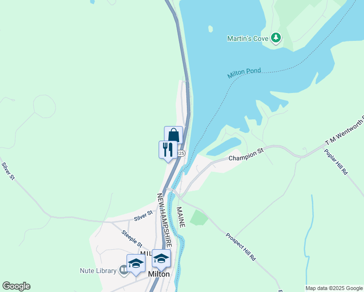 map of restaurants, bars, coffee shops, grocery stores, and more near 579 White Mountain Highway in Milton