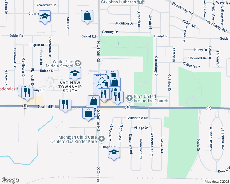 map of restaurants, bars, coffee shops, grocery stores, and more near 4850 Gratiot Road in Saginaw