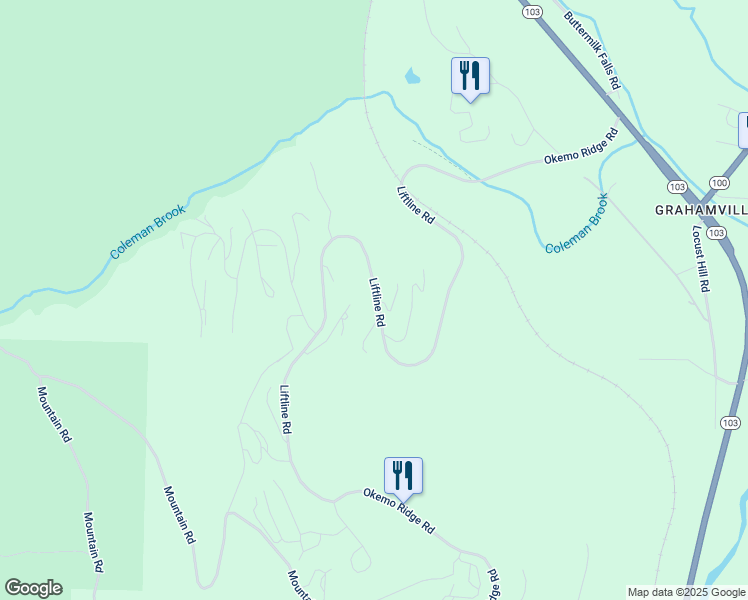 map of restaurants, bars, coffee shops, grocery stores, and more near 1070 Okemo Ridge Road in Windsor County