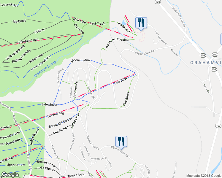 map of restaurants, bars, coffee shops, grocery stores, and more near 1070 Okemo Ridge Road in Windsor County
