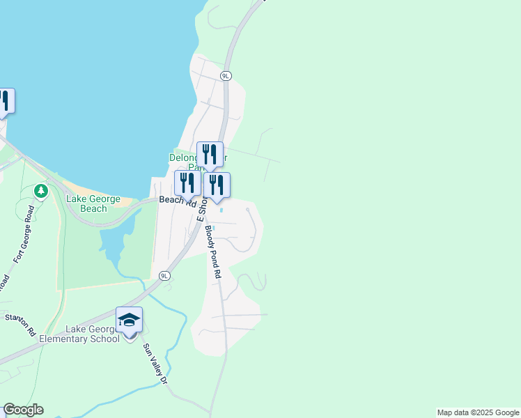 map of restaurants, bars, coffee shops, grocery stores, and more near 20 Short Street in Lake George