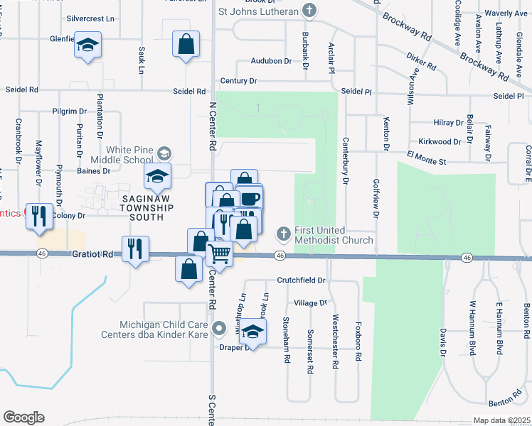 map of restaurants, bars, coffee shops, grocery stores, and more near 4850 Gratiot Road in Saginaw Charter Township