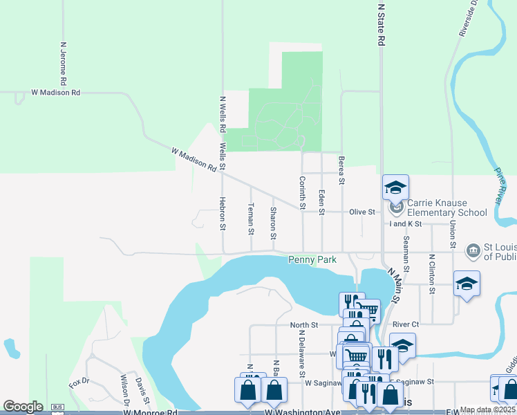 map of restaurants, bars, coffee shops, grocery stores, and more near 513 Olive Street in St. Louis