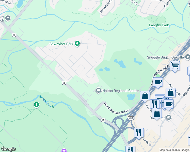 map of restaurants, bars, coffee shops, grocery stores, and more near 1144 Stag Hollow in Oakville
