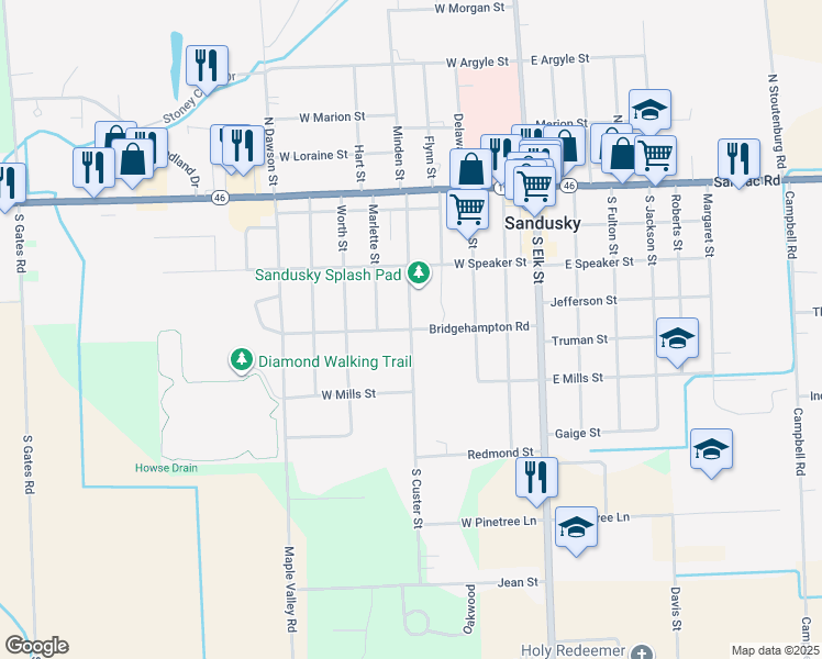 map of restaurants, bars, coffee shops, grocery stores, and more near 195 Bridgehampton Road in Sandusky
