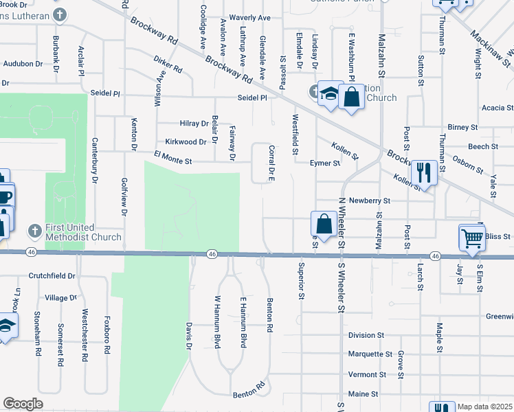 map of restaurants, bars, coffee shops, grocery stores, and more near 11 Edgewood Road in Saginaw