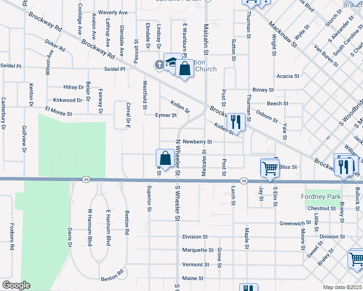 map of restaurants, bars, coffee shops, grocery stores, and more near 1951 Newberry Street in Saginaw