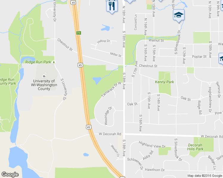 map of restaurants, bars, coffee shops, grocery stores, and more near 601 Tamarack Dr W in West Bend