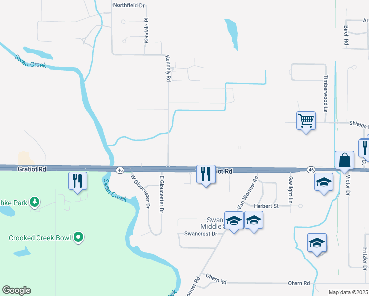 map of restaurants, bars, coffee shops, grocery stores, and more near 300 Kennely Road in Saginaw
