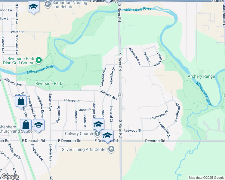 map of restaurants, bars, coffee shops, grocery stores, and more near 443 Sheridan Drive in West Bend