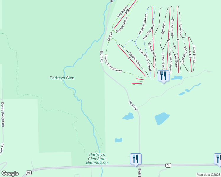 map of restaurants, bars, coffee shops, grocery stores, and more near S6274 Bluff Road in Merrimac