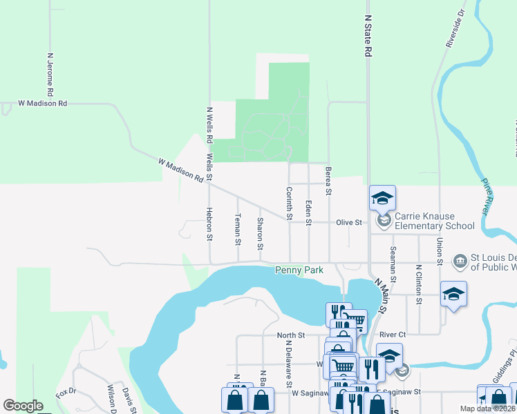 map of restaurants, bars, coffee shops, grocery stores, and more near 416 Olive Street in St. Louis