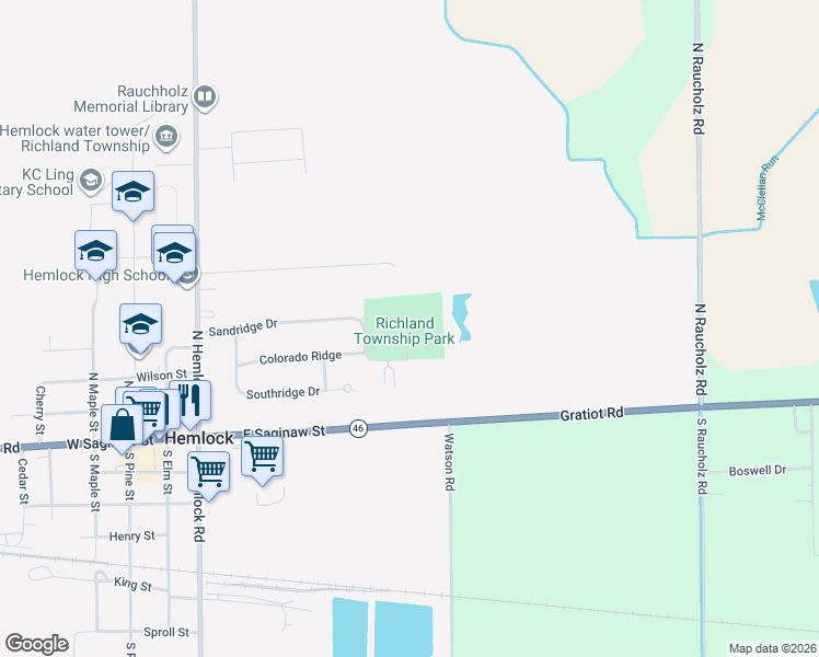 map of restaurants, bars, coffee shops, grocery stores, and more near 320 Parkside Lane in Hemlock