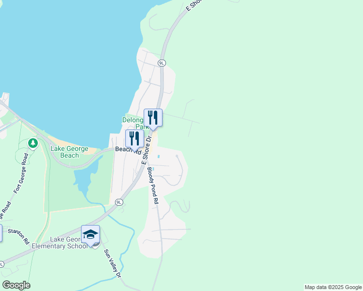 map of restaurants, bars, coffee shops, grocery stores, and more near 20 Short Street in Lake George