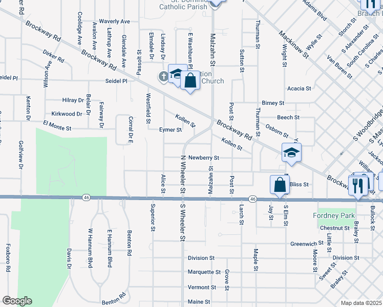 map of restaurants, bars, coffee shops, grocery stores, and more near 1951 Newberry Street in Saginaw