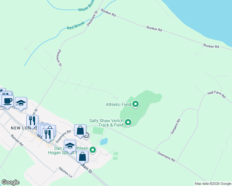 map of restaurants, bars, coffee shops, grocery stores, and more near 227 Birch Acres Road in New London