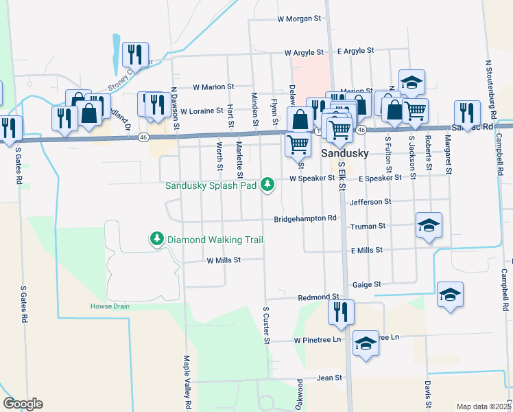 map of restaurants, bars, coffee shops, grocery stores, and more near 195 Bridgehampton Road in Sandusky