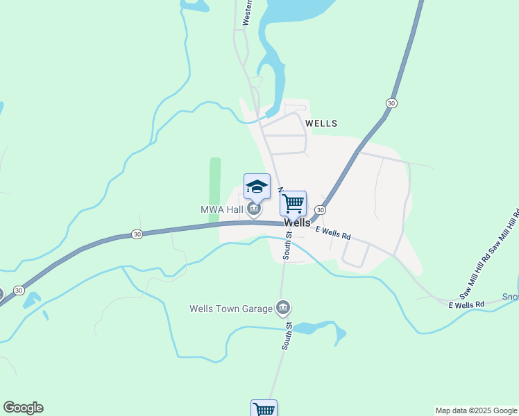 map of restaurants, bars, coffee shops, grocery stores, and more near 135 Vermont 30 in Wells