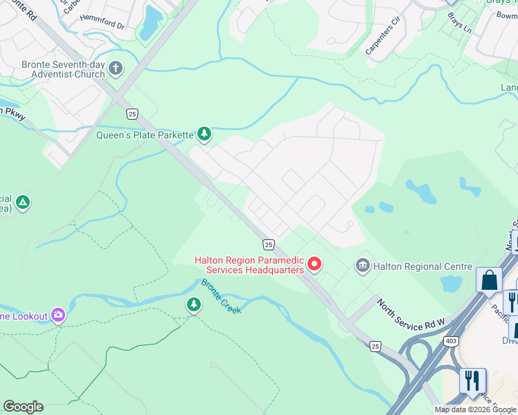 map of restaurants, bars, coffee shops, grocery stores, and more near Belt Lane in Oakville