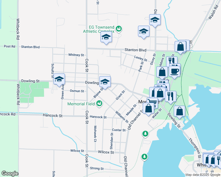 map of restaurants, bars, coffee shops, grocery stores, and more near 4859 Knudsen Street in Montague