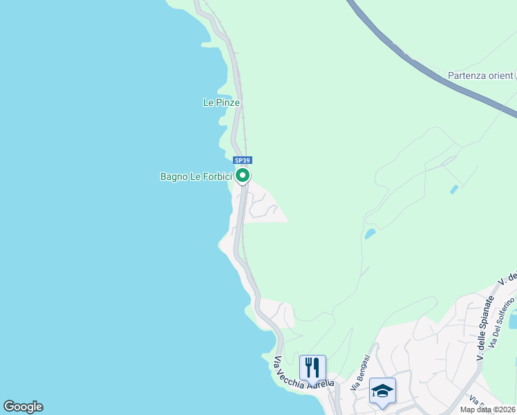 map of restaurants, bars, coffee shops, grocery stores, and more near 820 Via Vecchia Aurelia in Provincia di Livorno