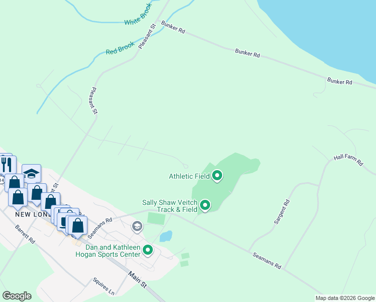map of restaurants, bars, coffee shops, grocery stores, and more near 227 Birch Acres Road in New London