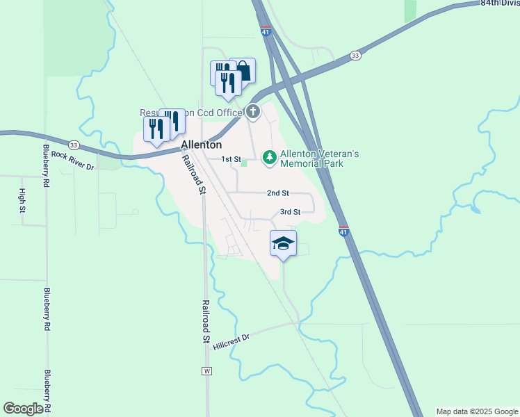 map of restaurants, bars, coffee shops, grocery stores, and more near 302 2nd Street in Kewaskum