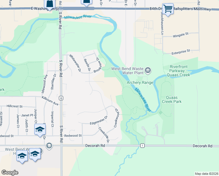 map of restaurants, bars, coffee shops, grocery stores, and more near in West Bend
