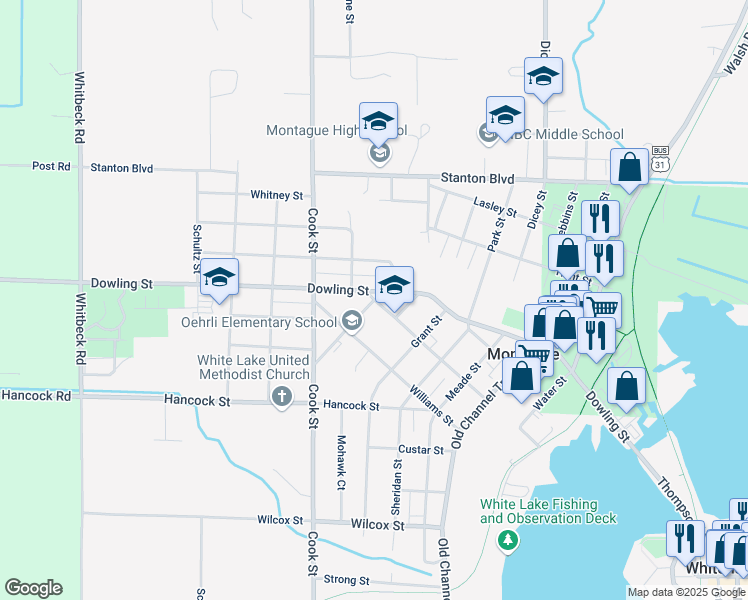 map of restaurants, bars, coffee shops, grocery stores, and more near 4859 Knudsen Street in Montague