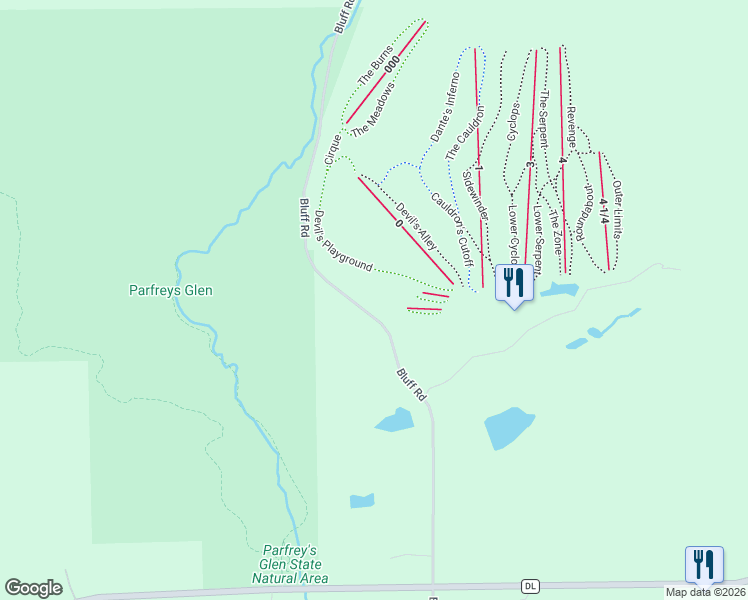 map of restaurants, bars, coffee shops, grocery stores, and more near S6274 Bluff Road in Merrimac