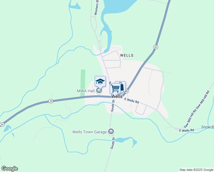 map of restaurants, bars, coffee shops, grocery stores, and more near 107 North Street in Wells