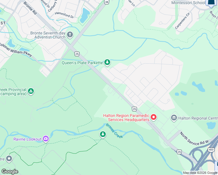 map of restaurants, bars, coffee shops, grocery stores, and more near 1374 Bronte Road in Oakville