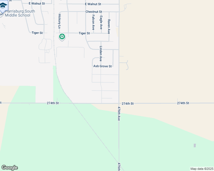 map of restaurants, bars, coffee shops, grocery stores, and more near 47598 274th Street in Harrisburg