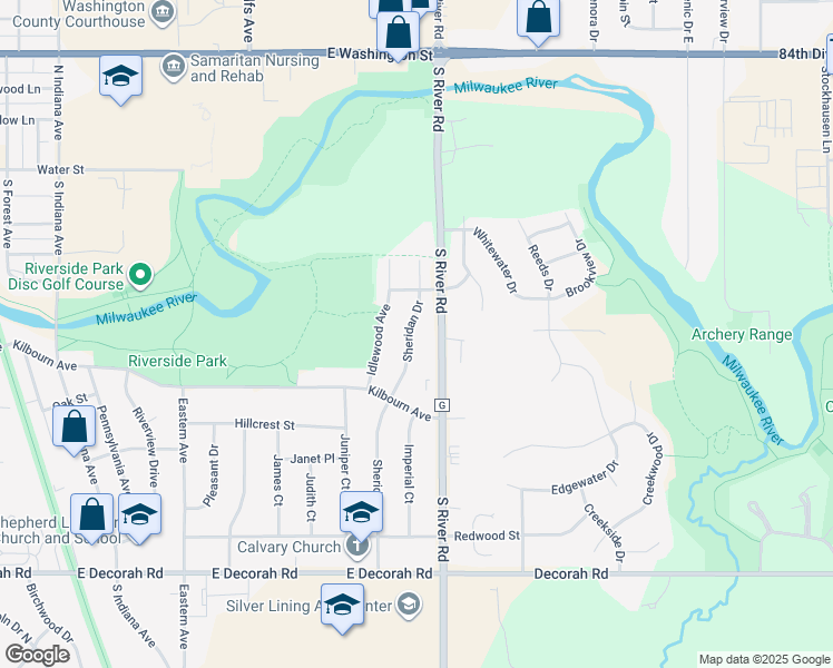 map of restaurants, bars, coffee shops, grocery stores, and more near 411 Sheridan Drive in West Bend
