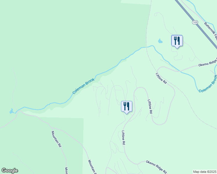 map of restaurants, bars, coffee shops, grocery stores, and more near 21 Coleman Brook Road in Windsor County