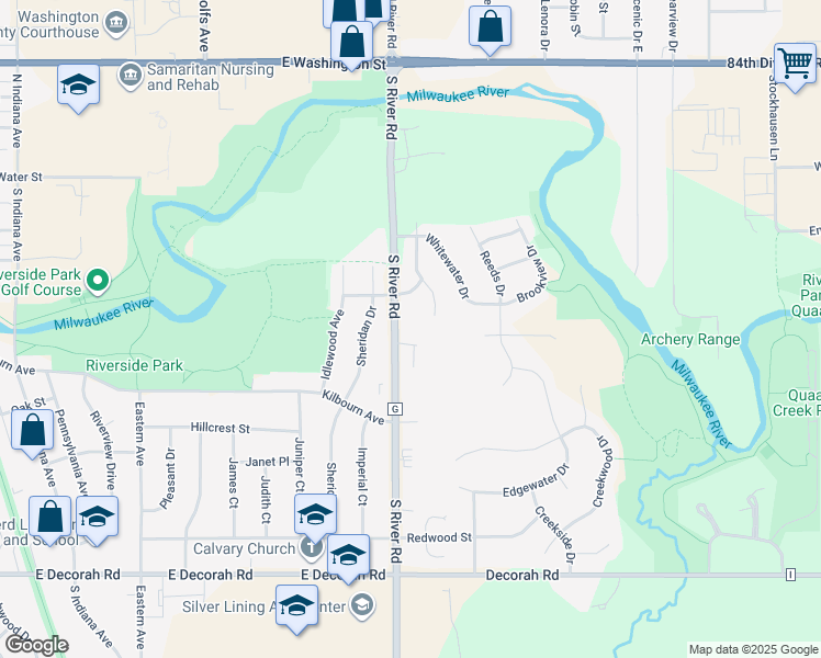 map of restaurants, bars, coffee shops, grocery stores, and more near 407 County Highway G in West Bend