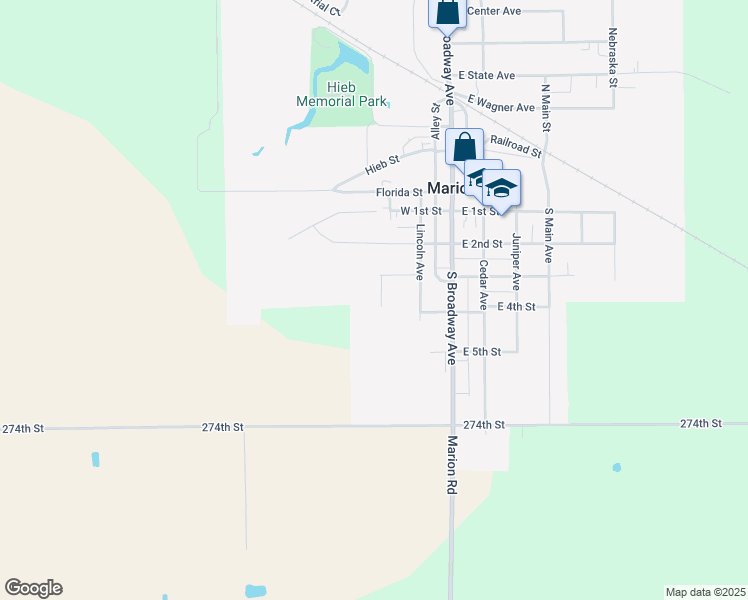map of restaurants, bars, coffee shops, grocery stores, and more near 307 South Randall Avenue in Marion
